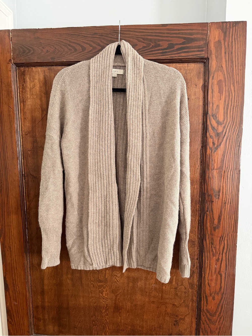 LOFT Taupe Open-Front Shawl Collar Cardigan